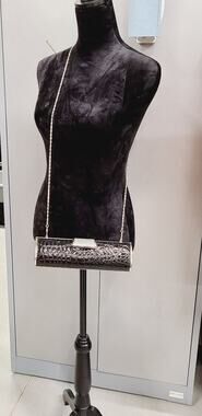 “Cristal” Brand Barrel Bag Black Croc Embossed Vegan Leather PRE-OWNED